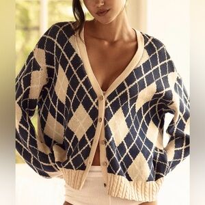 LyreBird Argyle Cardigan Sweater Medium